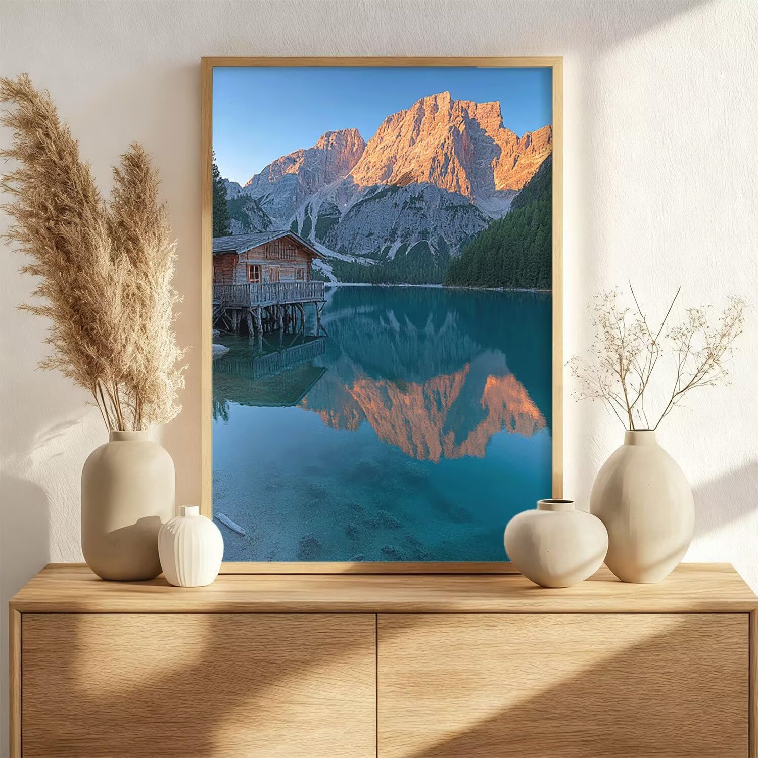 Lake Mountains Zestaw do malowania po numerach, dla dorosłych i dzieci z ramą, DIY, kolorowa, akrylowa farba olejna, ręcznie robione rękodzieło, ze pędzlami, Boże Narodzenie, dekoracja domu, obrazy