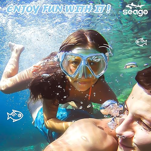 Miniatura 3 de Seago Gafas de natación para niños con cubierta para la nariz, máscara de esnórquel, máscara de buceo y natación, vidrio templado antivaho con