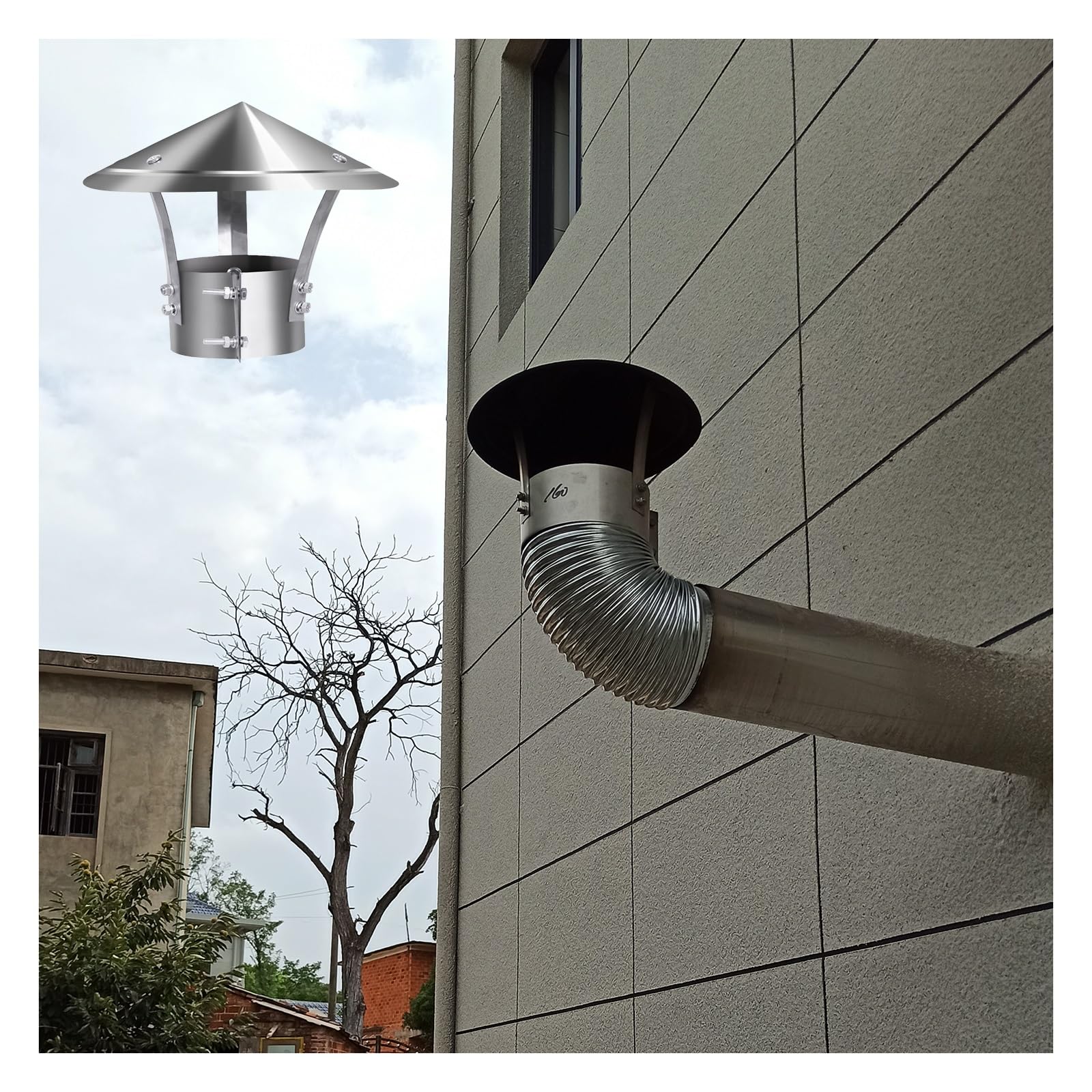 Galvanized Stainless Steel Chimney Flue Cover with Rain Cap Cone Top Durable Fireplace Chimney Cap for Vent Pipe Chimney Cowl Cap for Maximum Protection and Ventilation S,D25cm*45cm/9.84in*17.72in