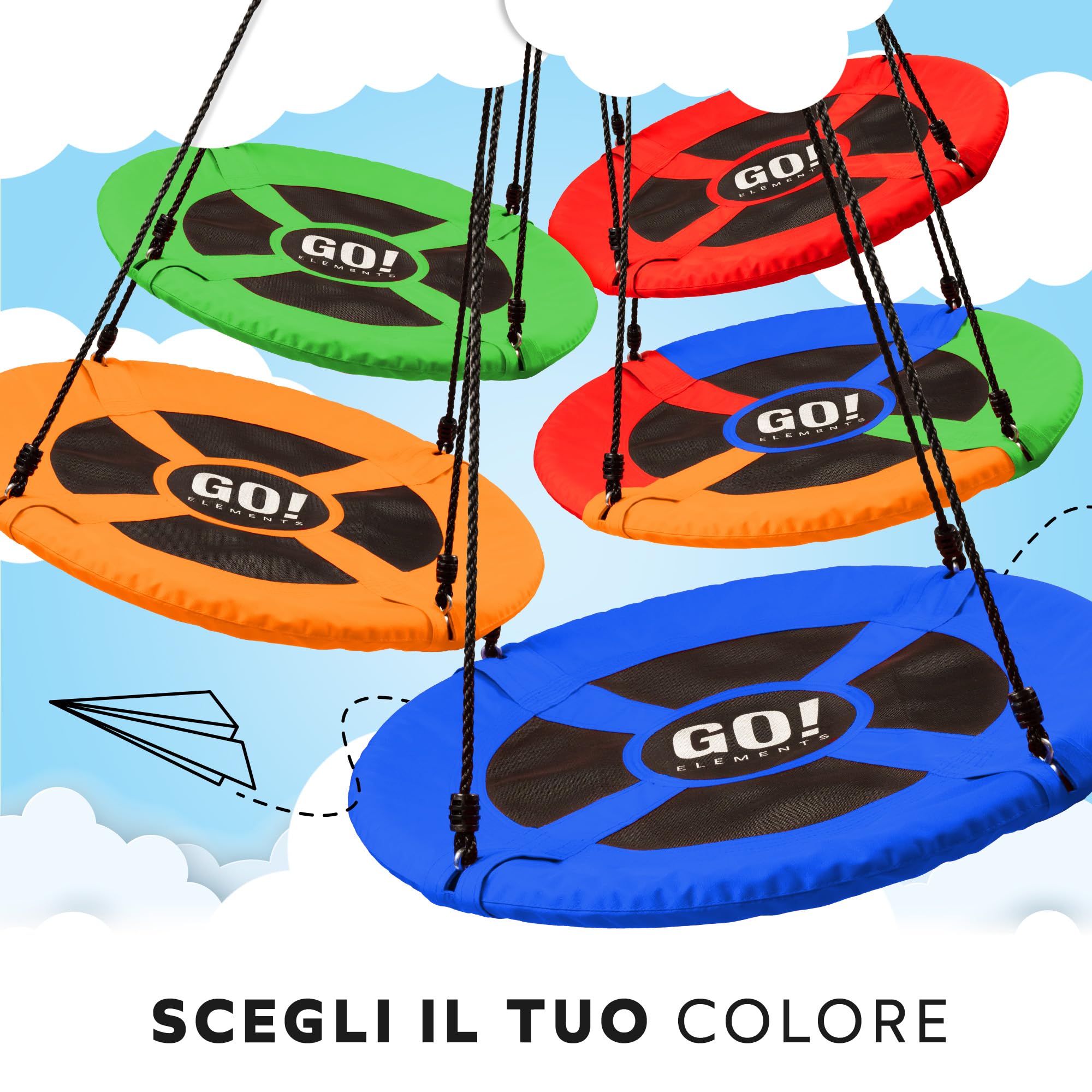 GO!elements altalena a nido | altalena rotonda per bambini | altalena per bambini & altalena adulti regolabile in altezza fino a 150 kg di capacità | Dimensioni: ø 80 cm, Colore: Blu