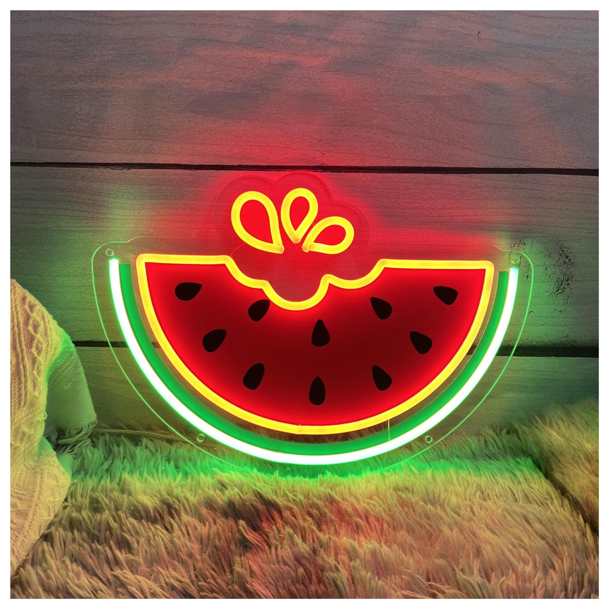 Insegna al Neon Insegna Al Neon Con Anguria, Luce A Stampa UV, Adatta Per Bar Di Frutta E Succhi, Decorazione Da Parete 32cmx45cm