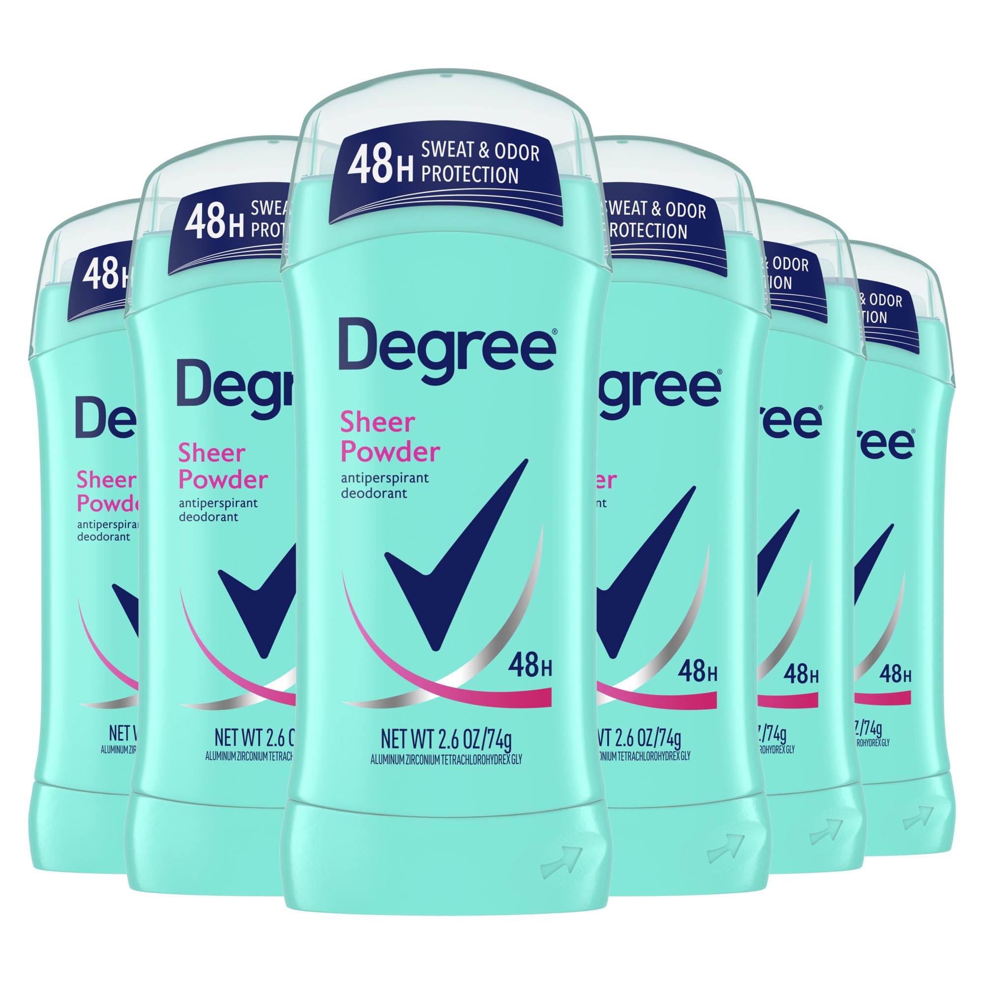 (EXP 08/2025) Degree Original Antiperspirant Deodorant Sheer Powder Pack of 6 48-Hour Sweat & Odor Protection Antiperspirant for Women 2.6 oz