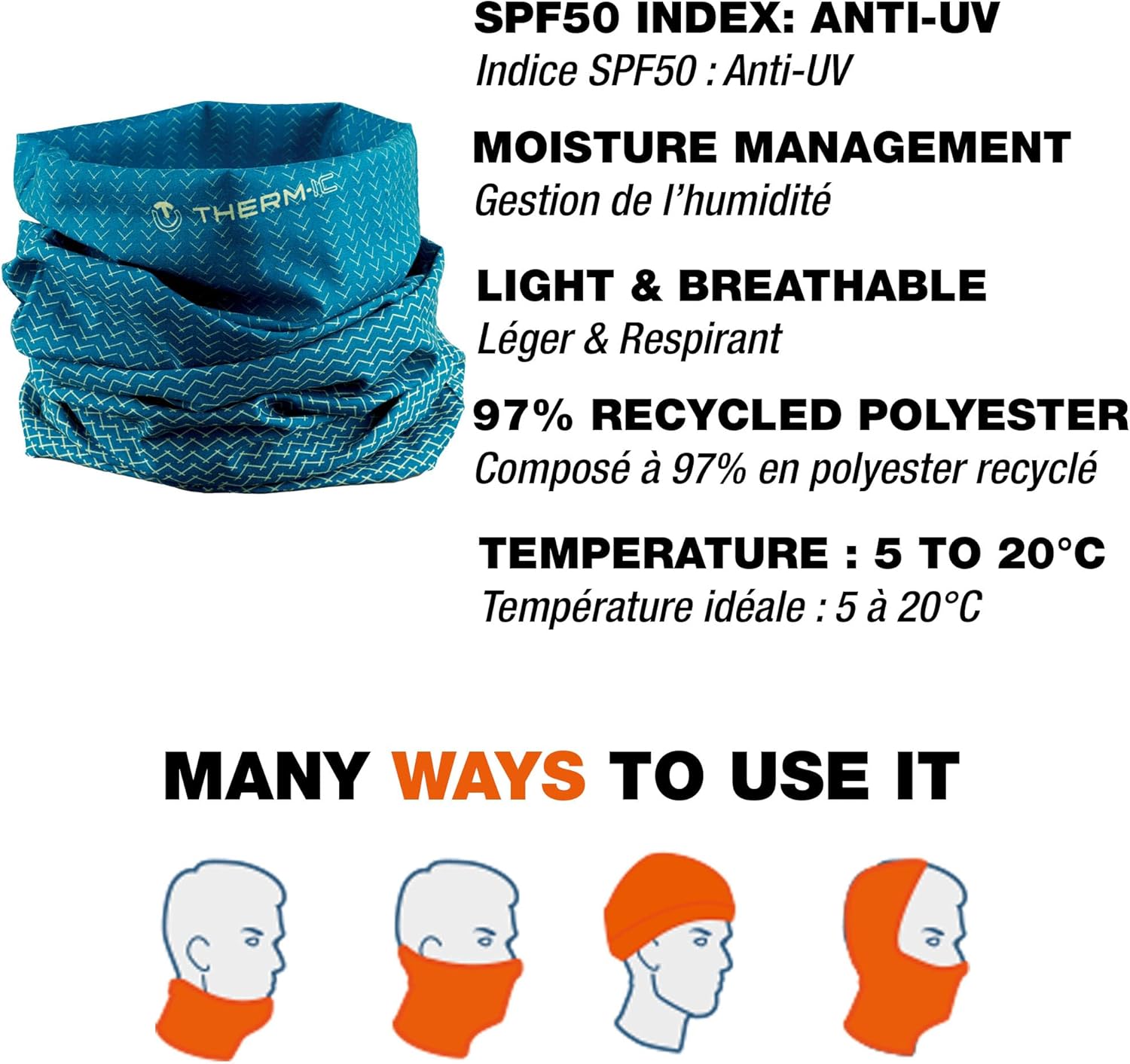 Thermic T23-0500-001 Cool Light Neckwear, Neck Gaiter, Outdoor, UV Protection, Lightweight, Moisture Wicking