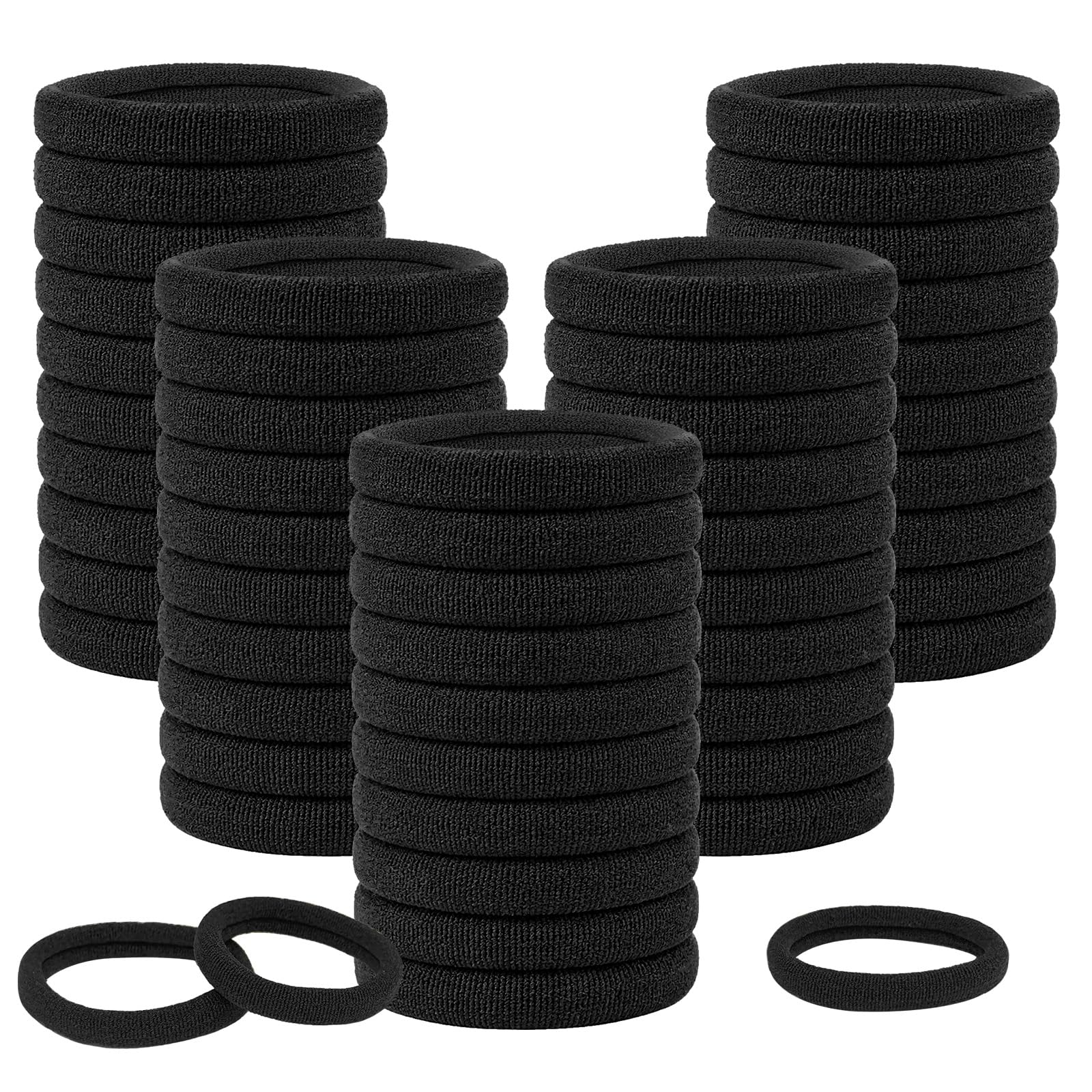 Elastic Hair Bands, 50 Pcs Seamless Thick Hair Ties, High Elasticity No Damage Hair Bobbles for Thick/Thin Curly Hair, Ponytail Holders for Women and Girls, Black