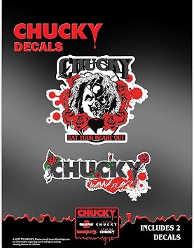 Chucky Childs Play Decals - Set of 2 Vinyl Stickers for Car Tumbler Water Bottle Laptop Halloween Horror Car Decal Chucky Doll Face Scary Stickers