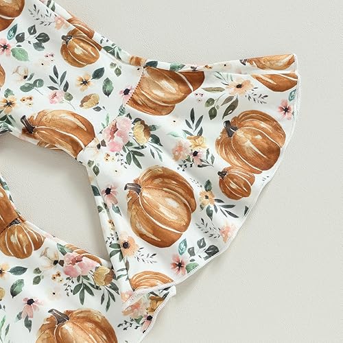 Miniatura 6 de Kuriozud Conjunto de Pantalones Acampanados para Bebé Recién Nacida Niña Mameluco con Volantes Lindo Lazo Pantalones Acampanados Diadema Ropa Linda