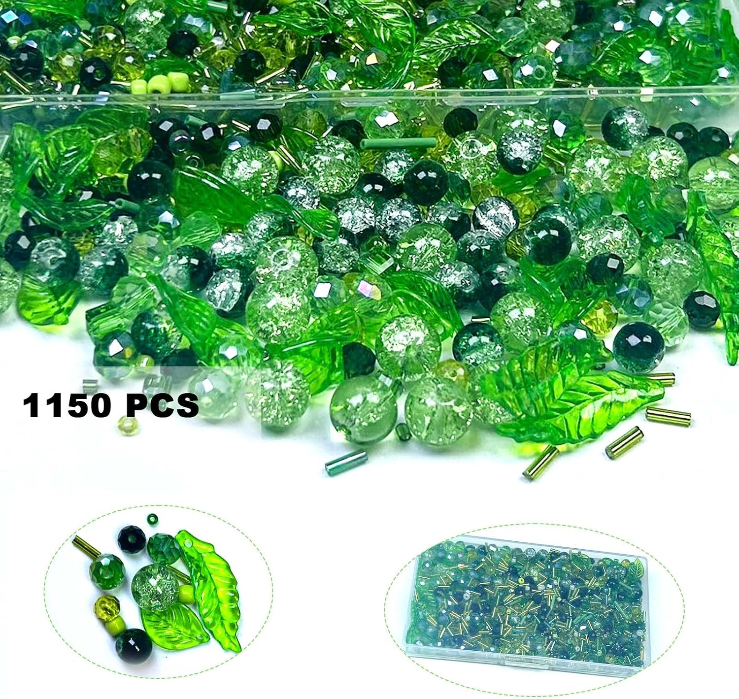 1150pcs Glass Beads Green Faceted Cube Crackle Leaf Loose Bulk Beads for Planting Craft DIY Jewelry Making image 4