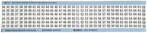 Brady WM-34-66-PK B-500 - Tarjeta de marcador de alambre con números consecutivos, color negro sobre blanco, con números consecutivos, leyenda "34 a