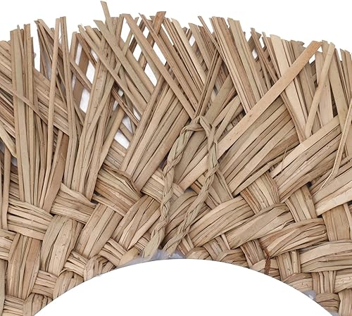Miniatura 9 de Pssopp Espejo de pared de tejido de paja, espejo de decoración de pared, imágenes HD, hermoso retro, fácil de colgar, decorativo para baño (natural)