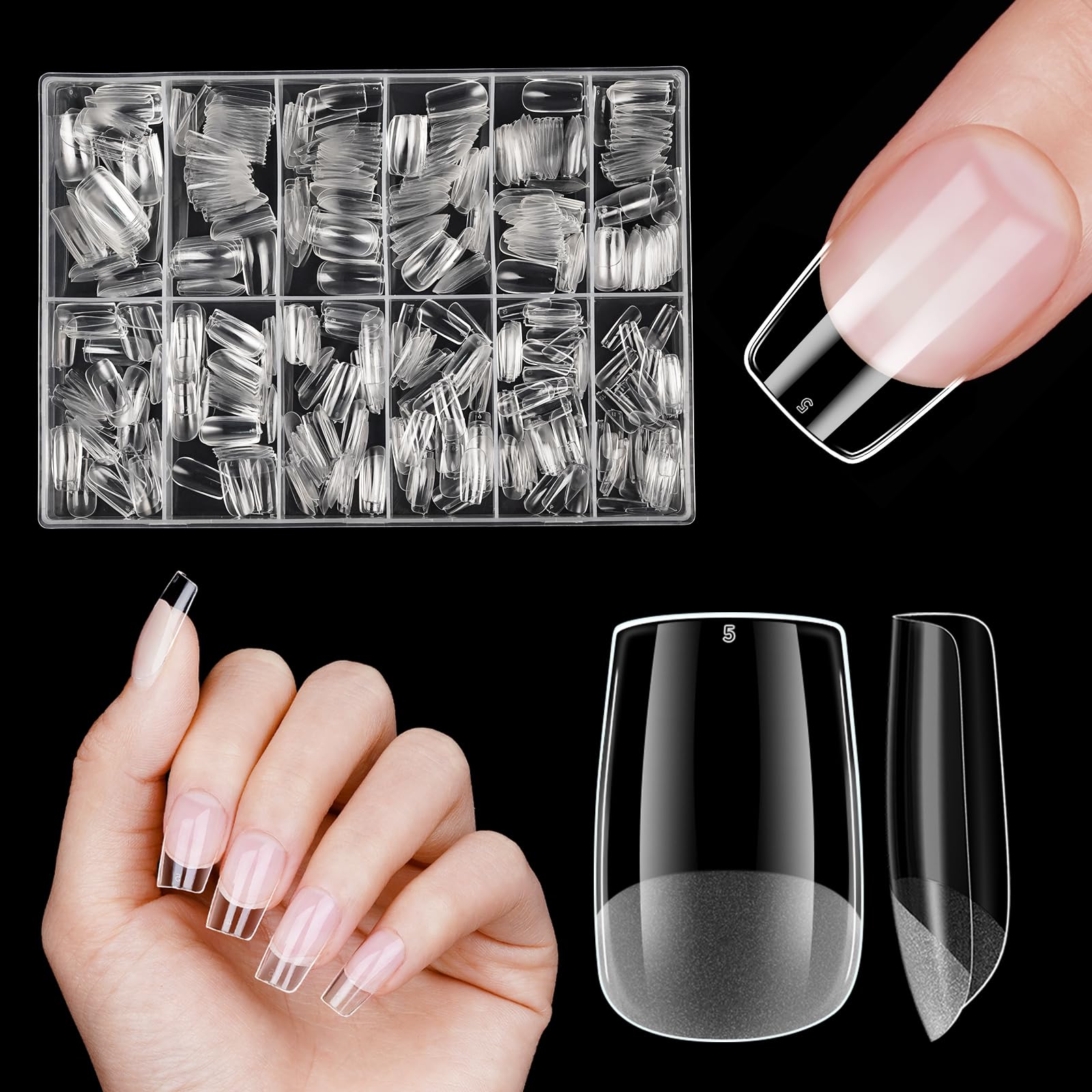 Quadrat Nageltips Kurz, Venares 500 Stück Full Cover Nail Tips für Gelnägel Kurz 12 Größen Falsche Nägel zum Aufkleben, Soft Gel Press on Nail Tips Square mit Box