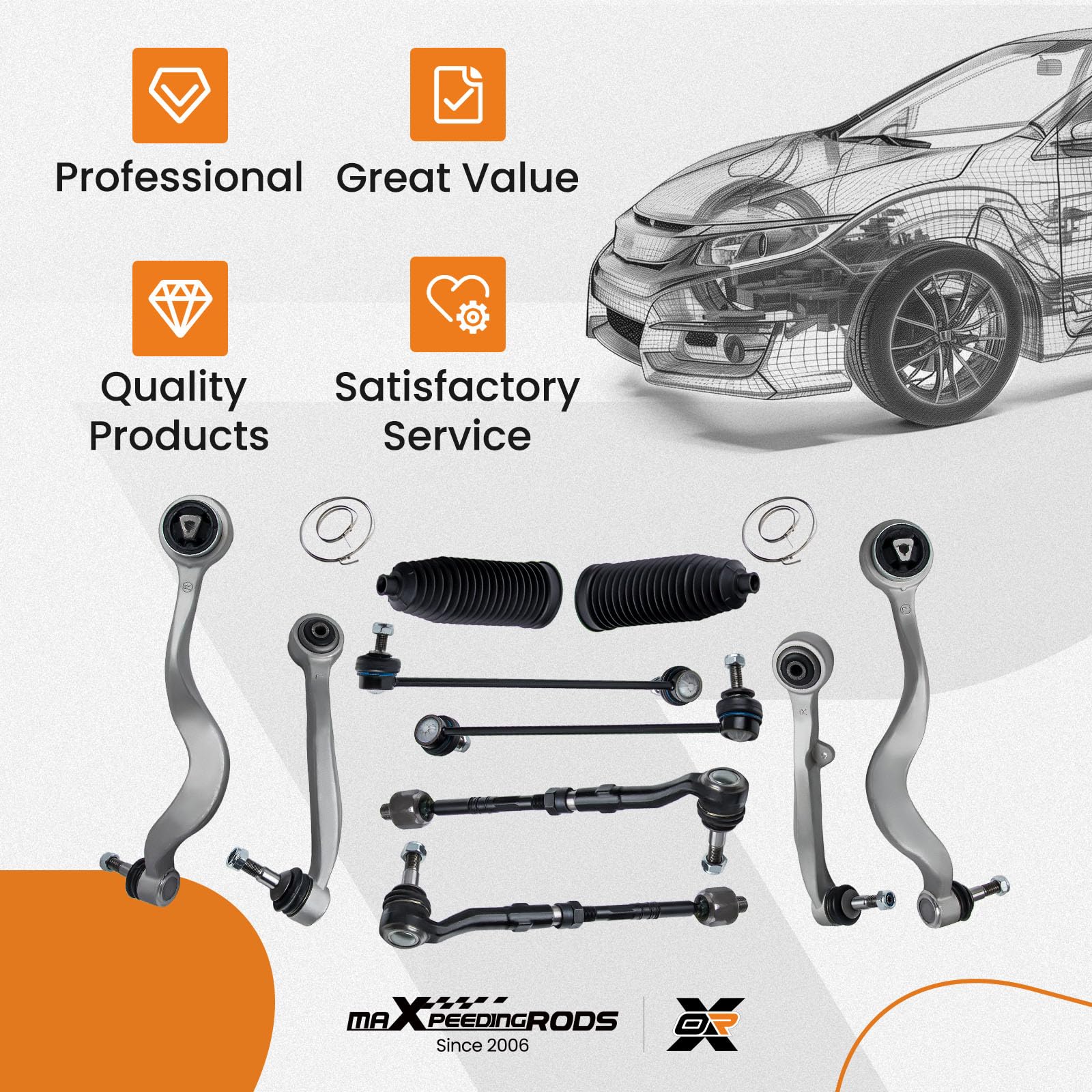 maXpeedingrods Kit de brazo de control de eje delantero de 12 piezas con bieleta estabilizadora y rótula de dirección para BMW Serie 5 E60 Sedán y Serie 5 Touring E61 (2003–2010), 31126774826