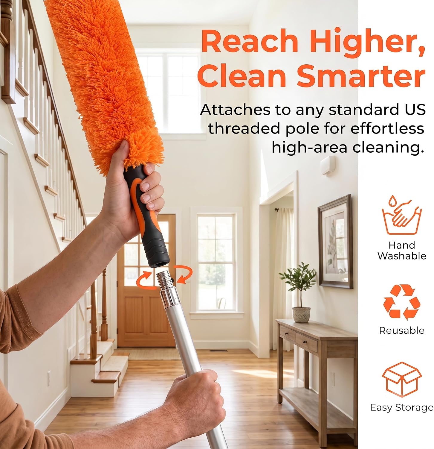 Microfiber Feather Duster for Telescopic Extendable Pole, Cleaning Duster Kit with Bendable Head & Scratch-Free Protective Tip, Washable Dusting Brush for Cleaning Ceiling Fans, Blinds, Furniture, Car image 4