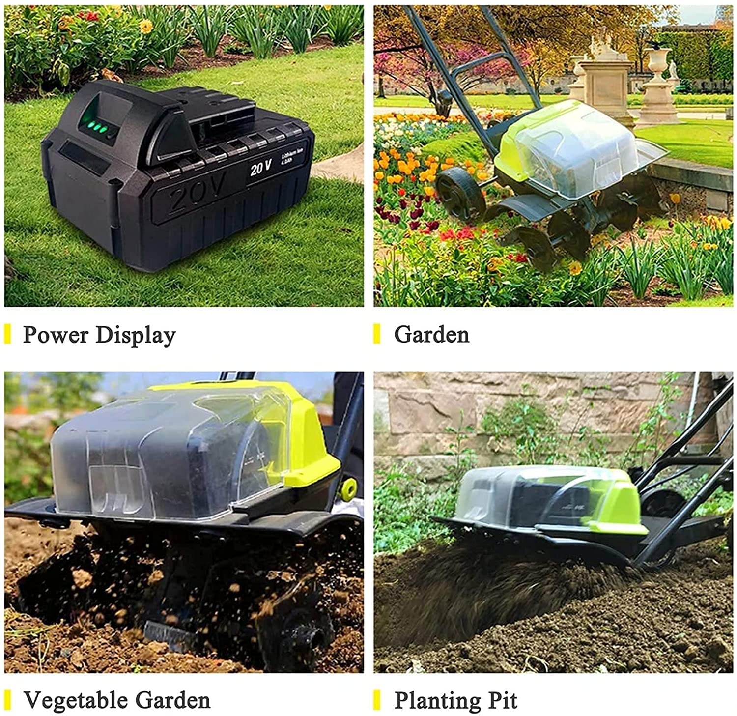 Motobineuse de Jardin, motoculteur électrique, motoculteur/cultivateur électrique sans Fil au Lithium-ION de 14 Pouces, 40 Volts, Batterie 4 Ah et Chargeur Inclus, houe électrique