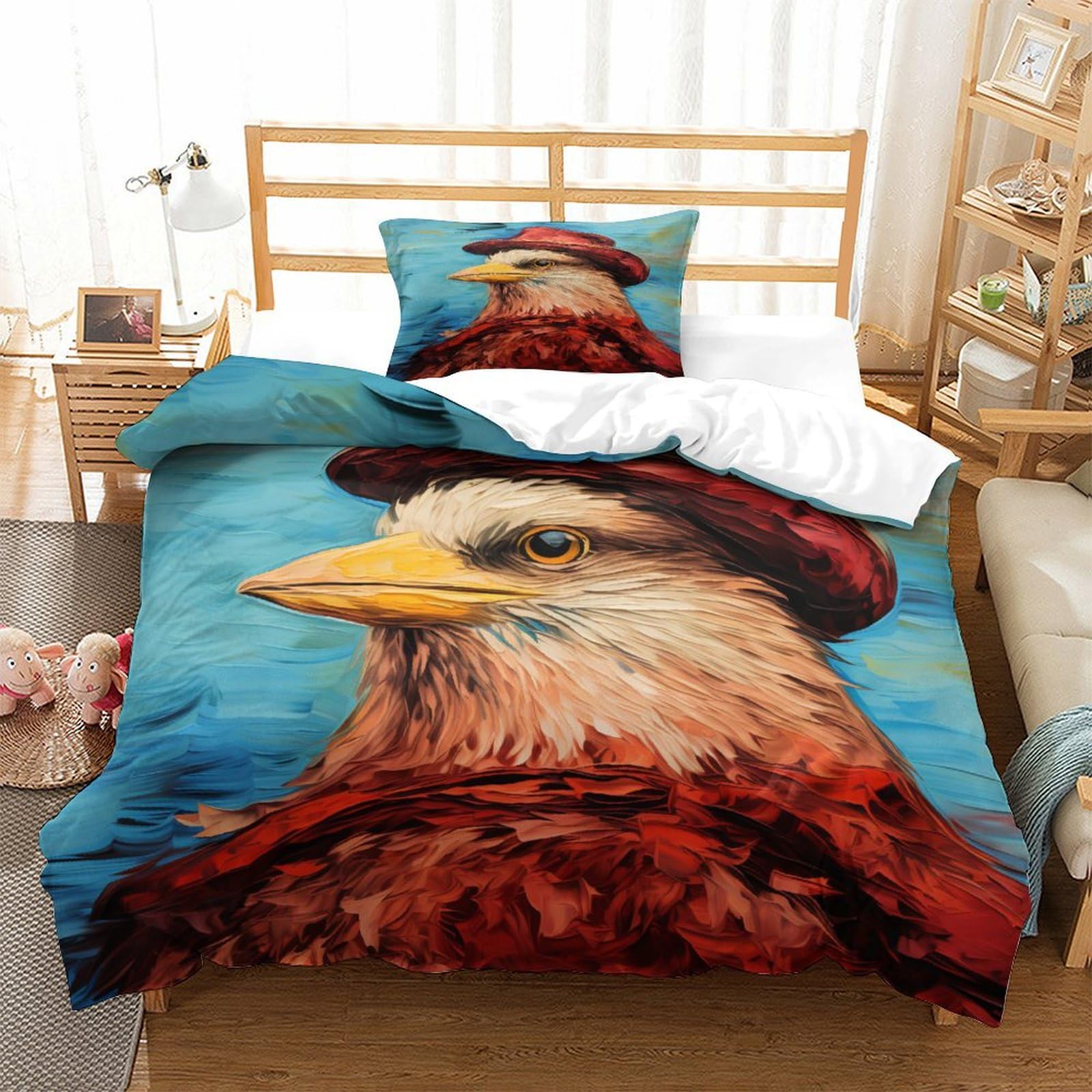 P1S9U7W5Y Artistic 3D Printed Owl Duvet Cover Set 3 Pieces Microfiber Bedroom Decor Wise Owl Bedding Set for Adults Soft All Season Gift Single（135x200cm）