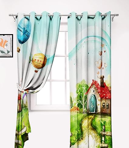 Ultimate Trends Premium Polyester 3D Digital Nature Scenery Printed Grommet Kids Room Curtains for Window, 6 feet, Pack of 2 Piece, Multi Color, (UTCR-1304_LF_E)