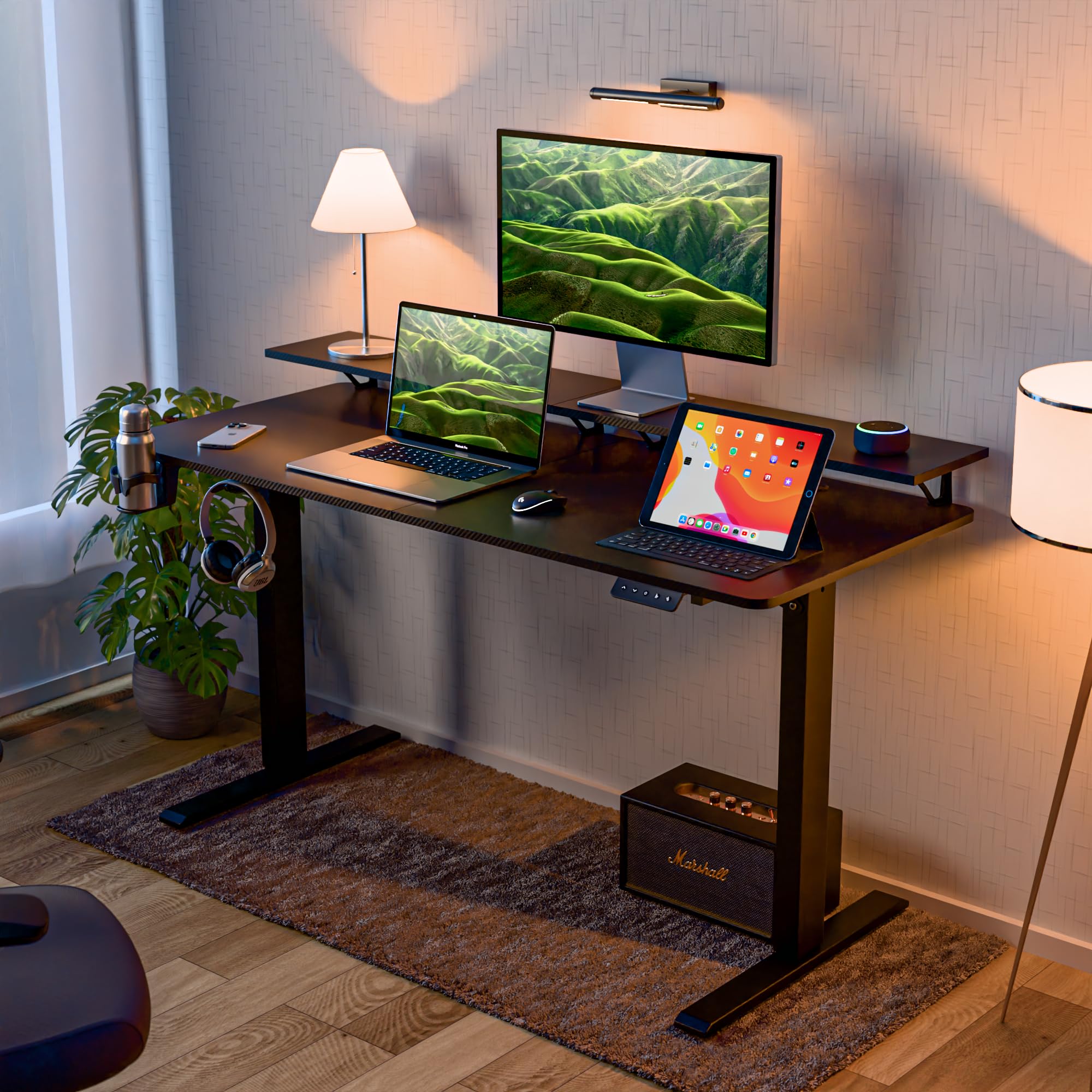 Green Soul Elevate Multi-Purpose Electric Height Adjustable Office Desk with Monitor Riser, Ergonomic Spacious Sit Stand Solution | Installation Provided (Carbon Black)