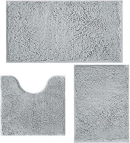 Miniatura 22 de Juegos de alfombras de baño de 3 piezas antideslizantes, alfombras de baño con respaldo de PVC, alfombra de baño lavable, absorbente, alfombrillas