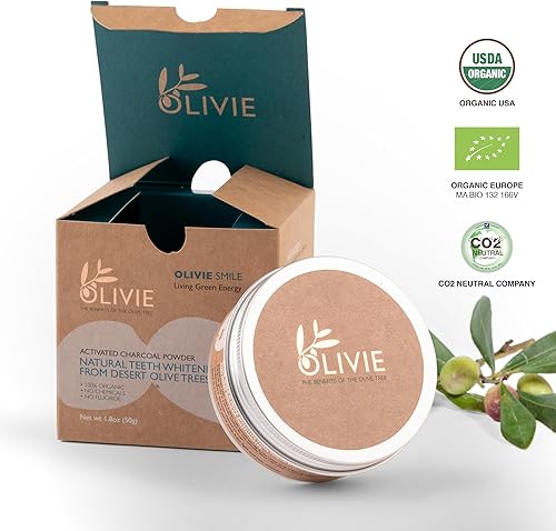 Miniatura 2 de Olivie Smile, polvo de carbón activado orgánico para blanqueamiento de dientes, alternativa a pasta de dientes natural, sin carbón de olivo del