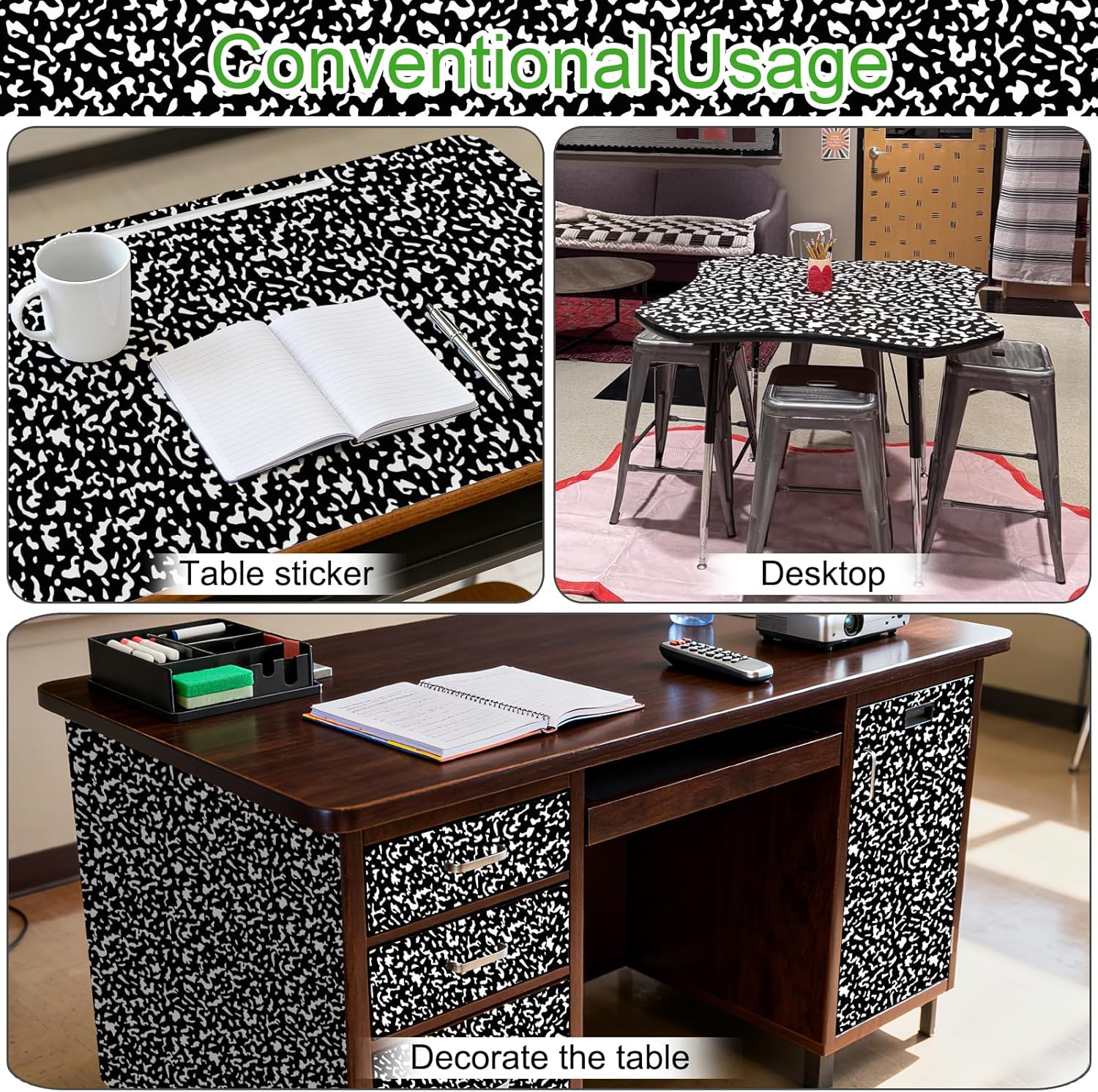 SOON AFTER White and Black Contact Paper Composition Wallpaper Peel and Stick Wallpaper Vintage Removable Self Adhesive Waterproof Vinyl Wall Paper for Drawer Stick and Peel Countertop 17.3"x120"