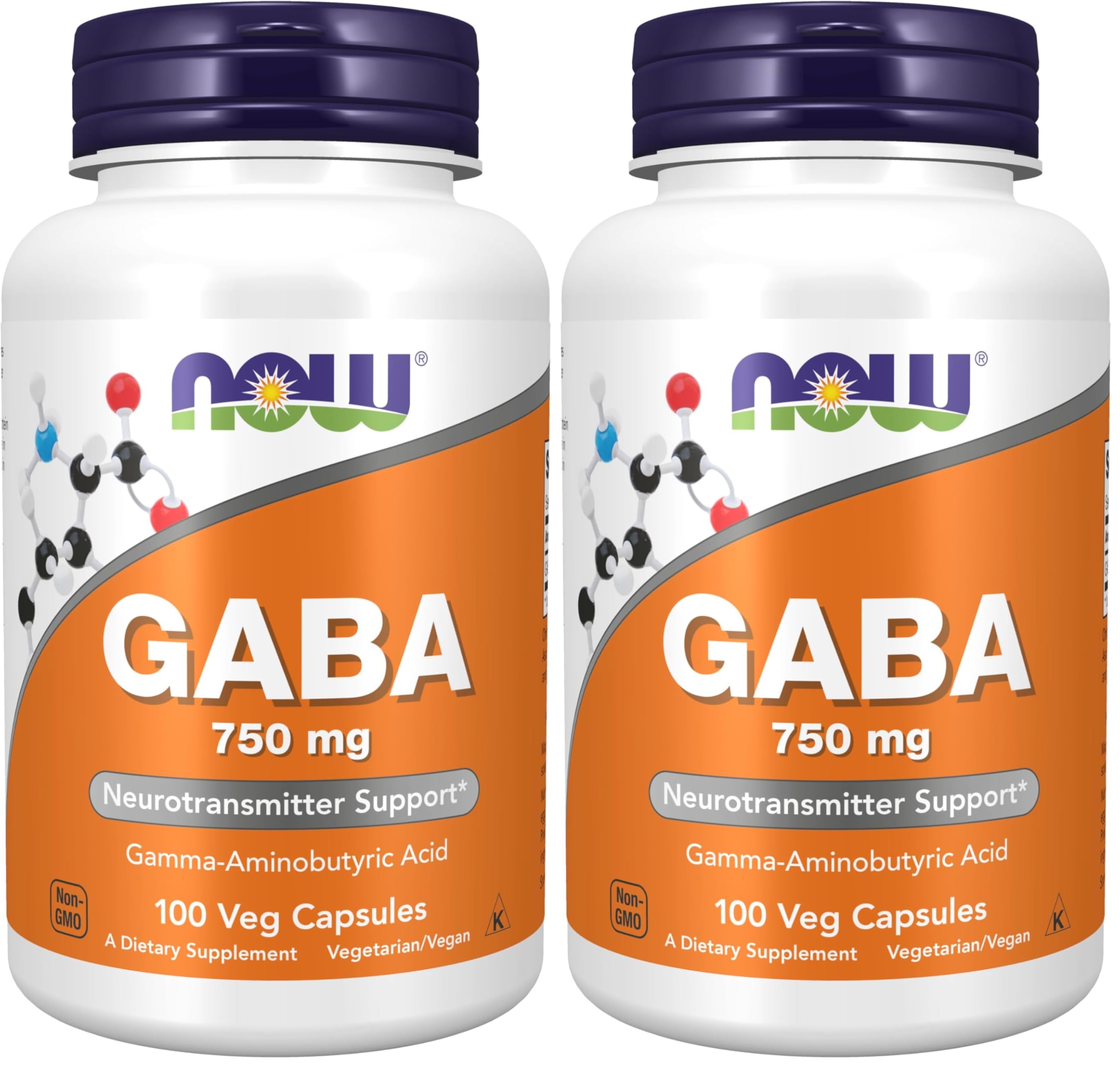 NOW Foods Supplements,GABA (Gamma-Aminobutyric Acid) 750mg,Neurotransmitter Support*,100 Veg Capsules,(Pack of 2) 100 Count (Pack of 2)