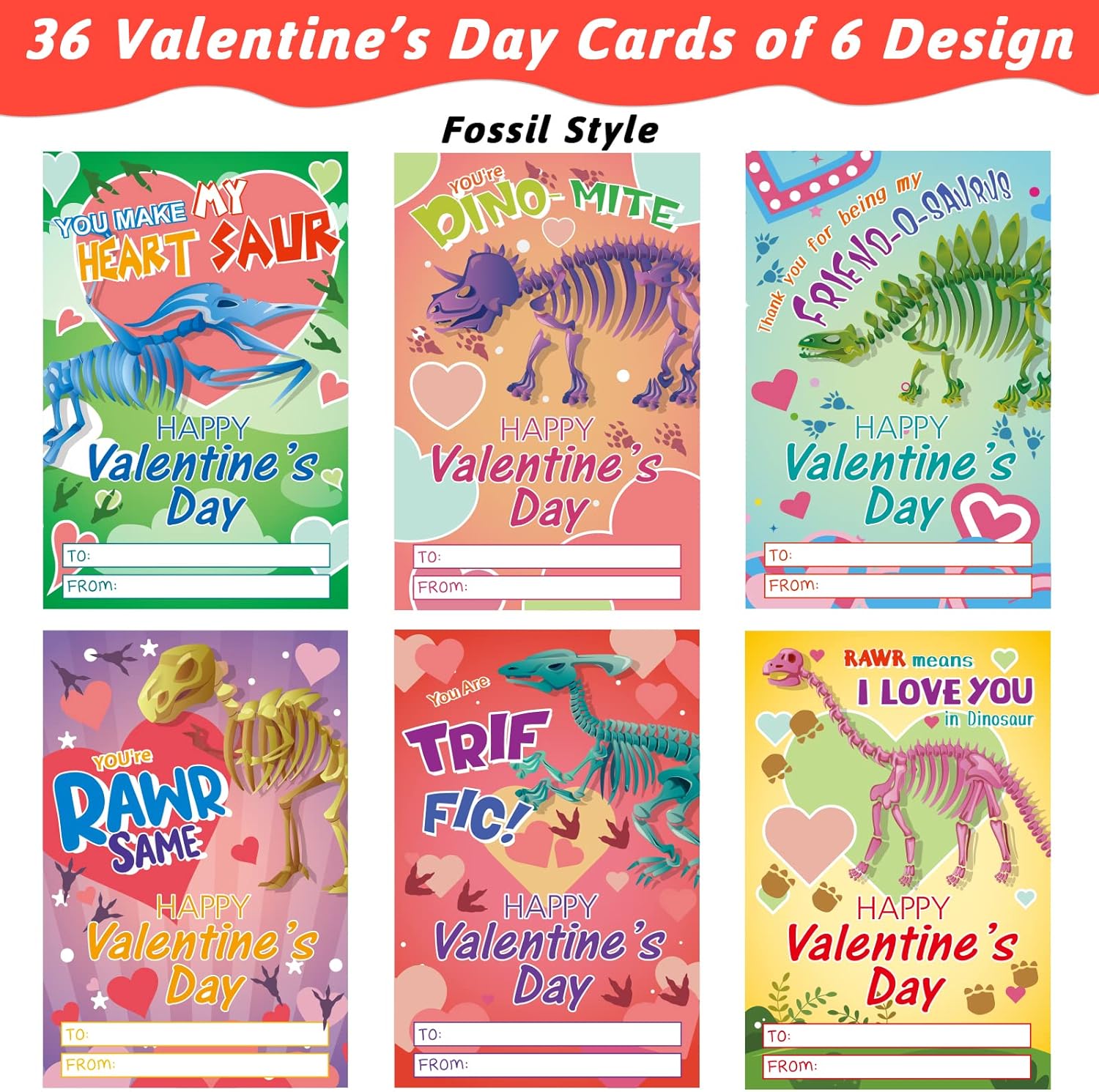 Wiooffen 36 Valentines Day Gift Cards with Dinosaurs Figure Toys Gift for Kids Valentine's Party Favor Classroom Exchange School Prizes Student Activity Supplies