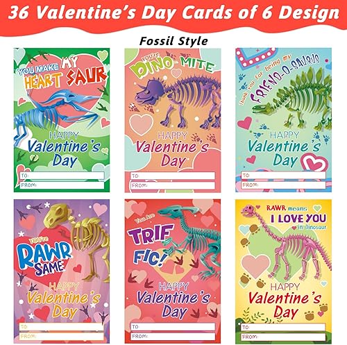 Miniatura 3 de Wiooffen 36 tarjetas de regalo para el día de San Valentín con figuras de dinosaurios, regalo para niños, fiesta de San Valentín, intercambio