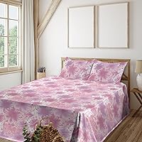 Vista 13 de Ambesonne Forest Sheet Set, Fantasy Jungle Floral Ornaments and Leaves Exotic Print Artwork, Fitted and Flat Sheet with Pillowcases Bedding Accent 4