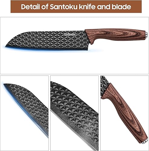 Miniatura 8 de Juego de cuchillos de cocina de 11 piezas, color negro, juego de cuchillos de chef de acero inoxidable antiadherente antioxidante con 6 protectores