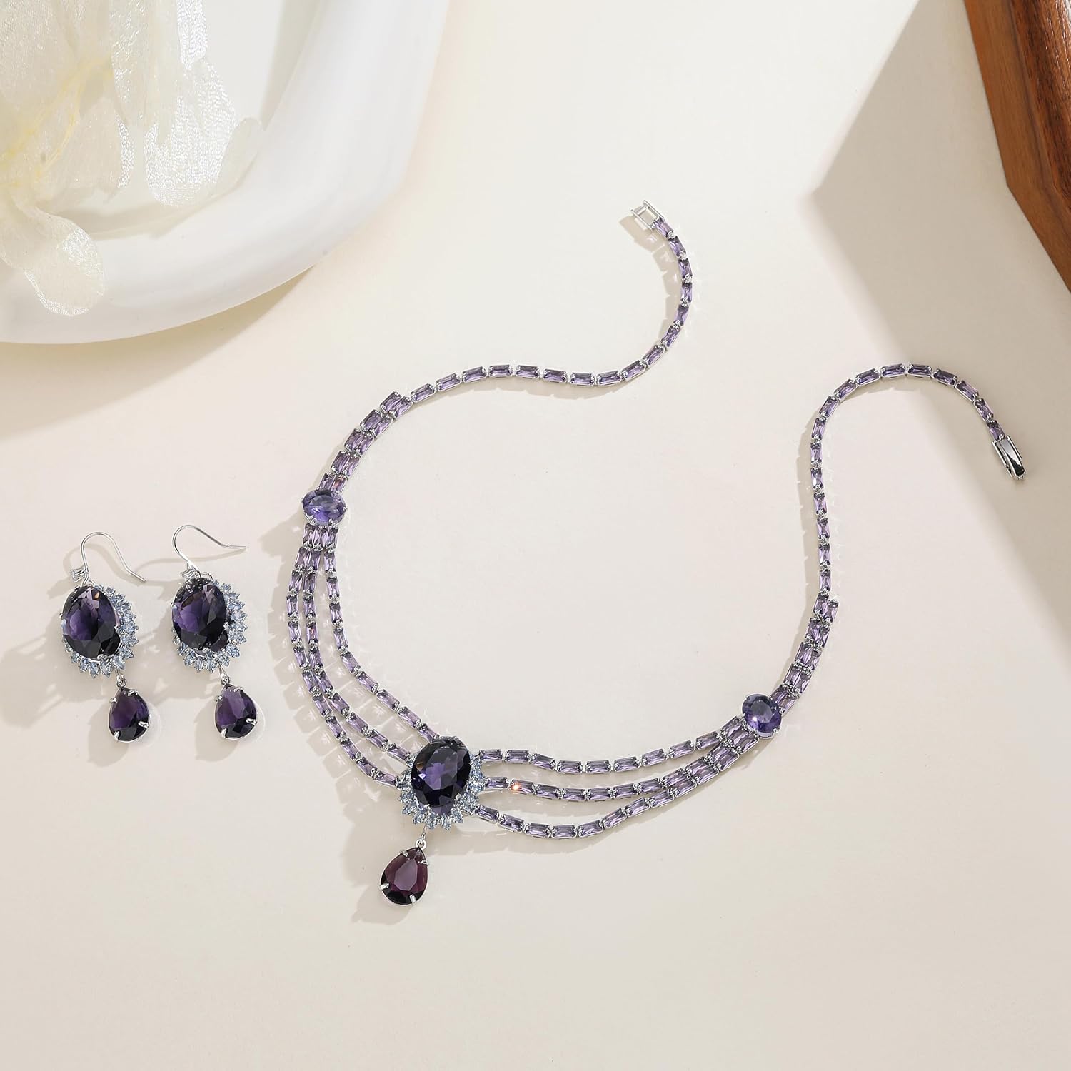 AMYJANE Oval Necklace and Earring Jewelry Set for Women Crystal Teardrop Retro Jewelry Set for Halloween Prom Party Birthday Costume Accessories - Image 4