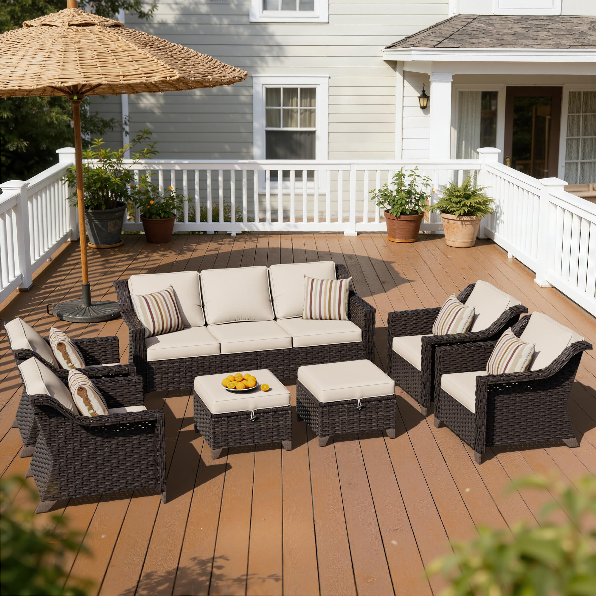 7 Piece Patio Furniture Set, Wicker Outdoor Conversation Set