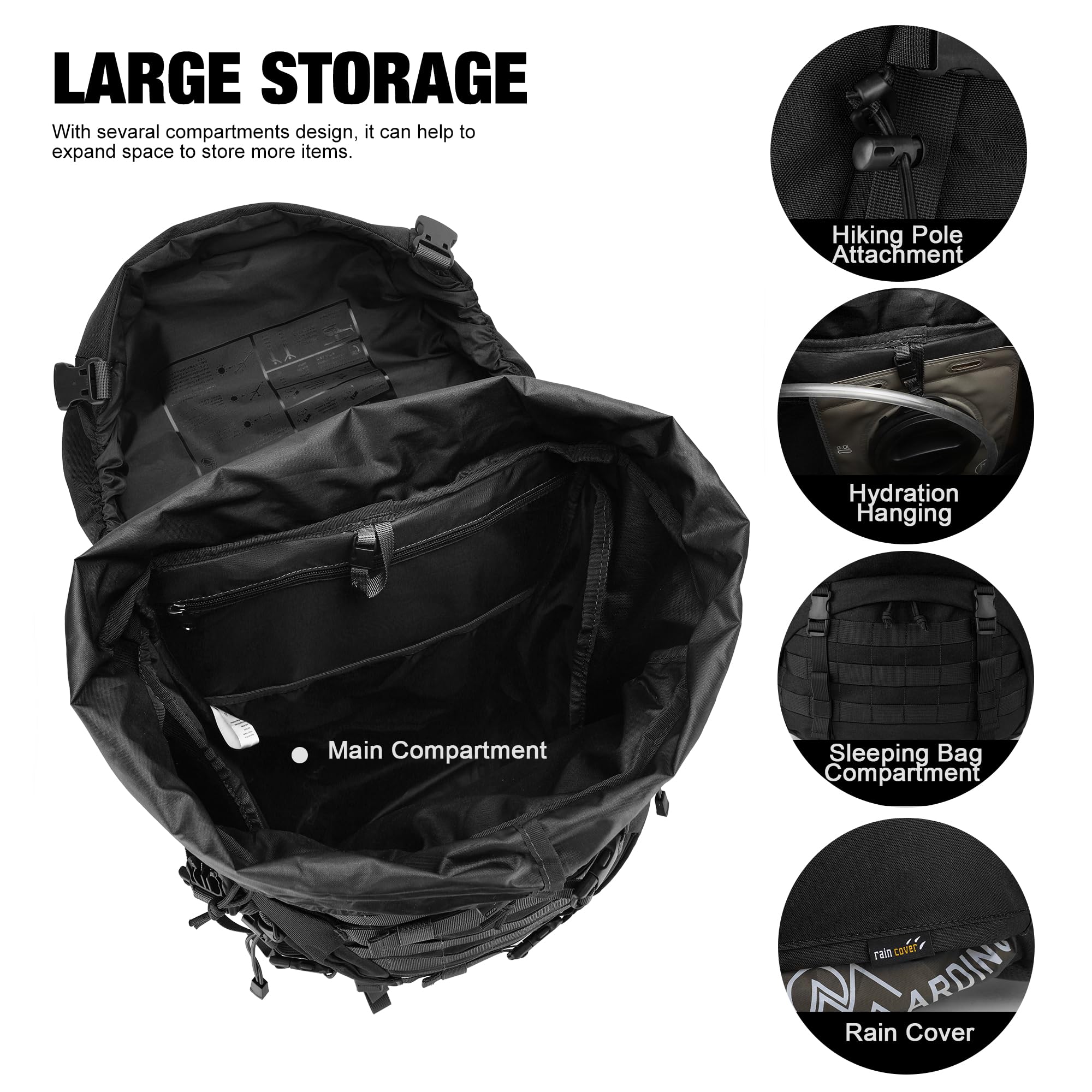 Mardingtop Mochila táctica militar de 70 l, con protección contra la lluvia, para deportes al aire libre