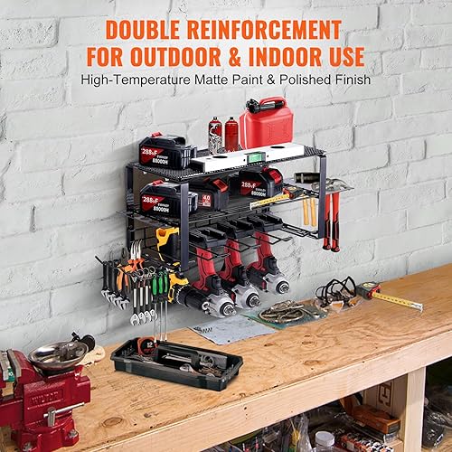Miniatura 3 de VEVOR Organizador de herramientas eléctricas, 4 ranuras, 3 capas, soporte de pared para taladro inalámbrico, resistente a la corrosión, estante de