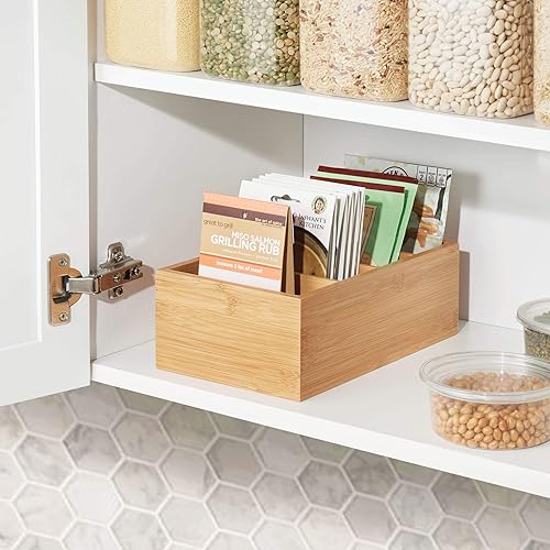 Miniatura 2 de mDesign Caja organizadora compacta de madera de bambú para almacenamiento de alimentos, 4 secciones divididas, soporte para paquetes de condimentos,