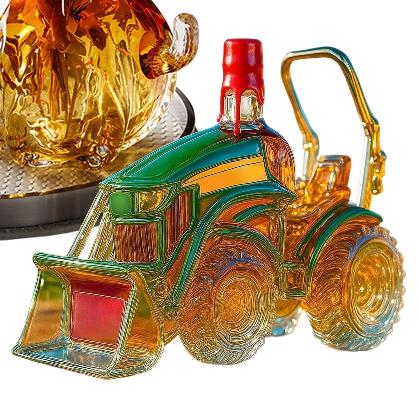 Bouteille de whisky tracteur 3D : le cadeau idéal en verre pour amateur de vin
