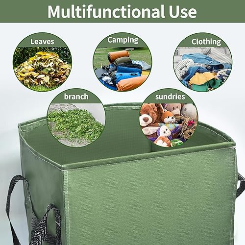 Miniatura 8 de Paquete de 2 bolsas de basura reutilizables de 66 galones, bolsa plegable de alta resistencia para hojas de jardín, bolsas de basura, contenedor de