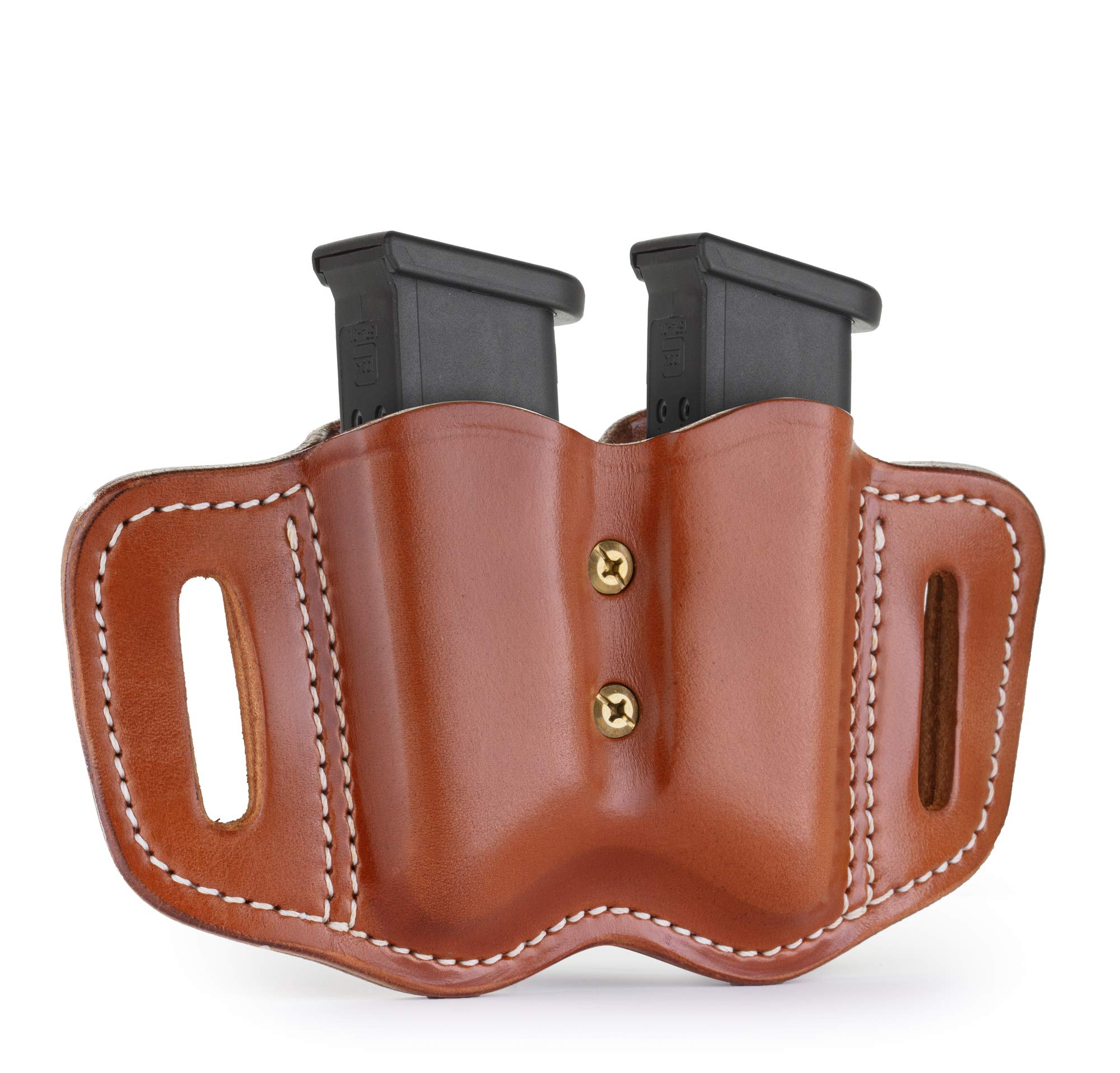 1791 GUNLEATHER 2.2 Flex Mag Holster with Adjustable Retention Screws - Double Mag Pouch for Polymer & Metal Double Mags, OWB Magazine Pouch for Belts - Classic Brown