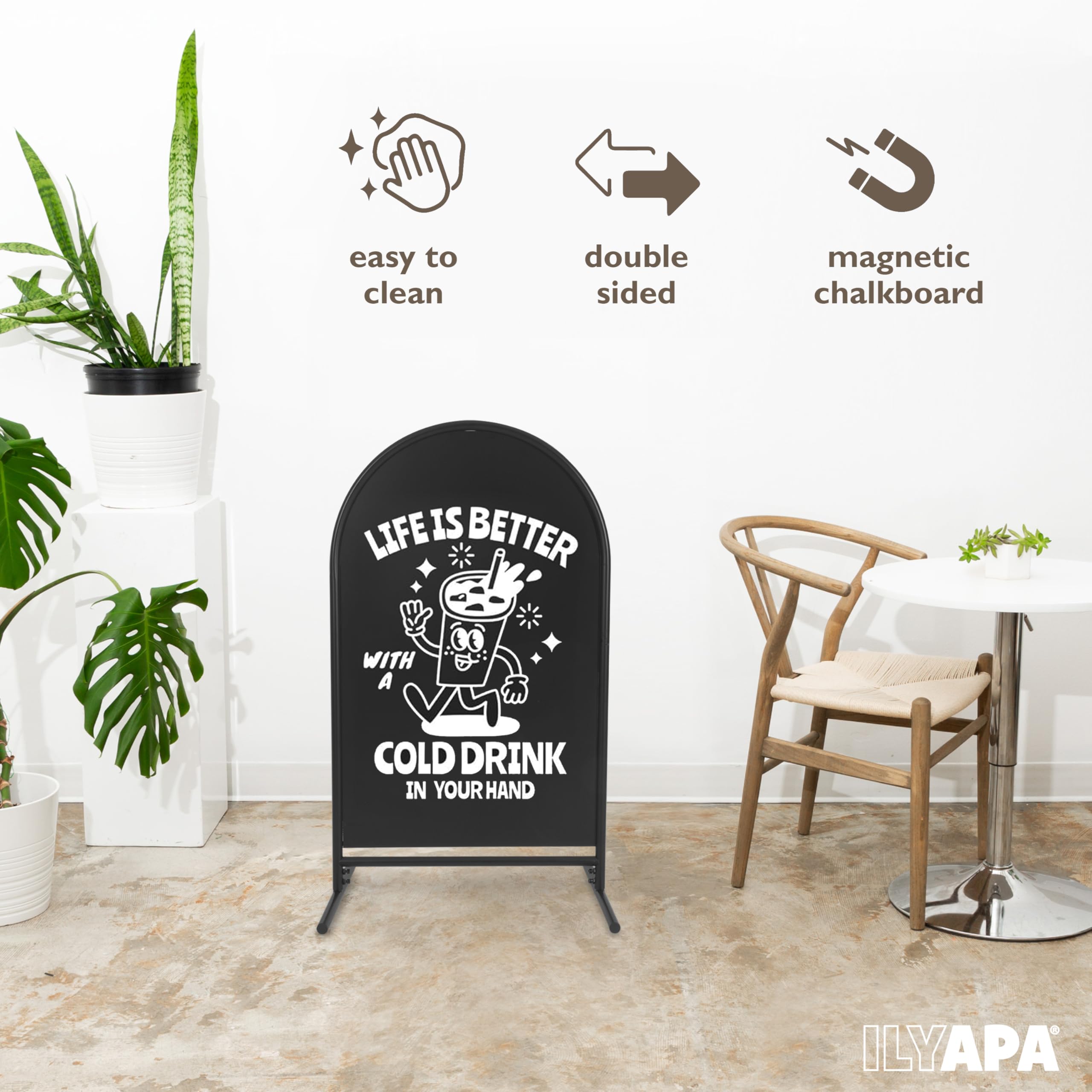 INNOVART Rustic Double Sided Swinging Chalkboard Sign, Wooden Sidewalk