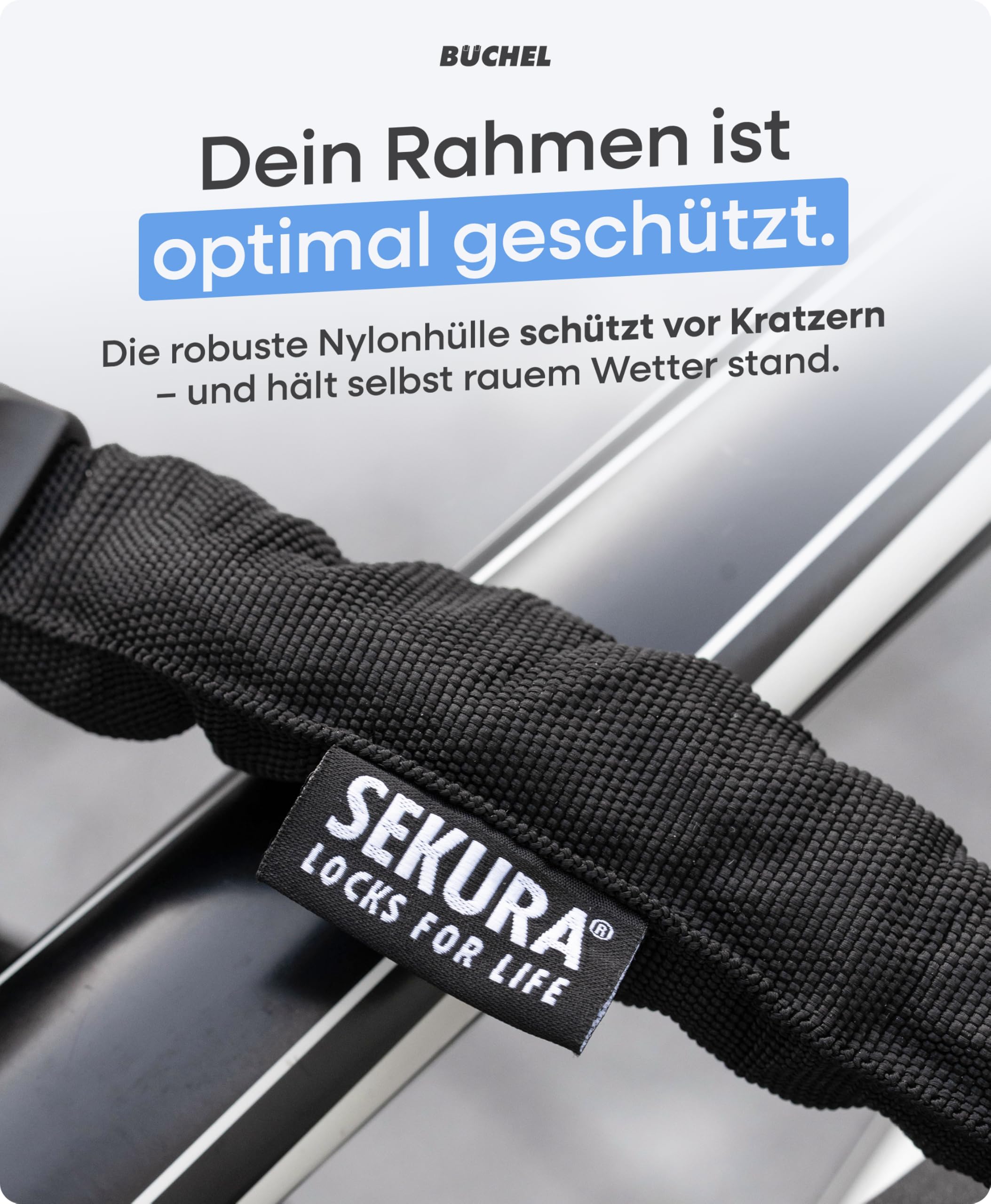 BÜCHEL Sekura - Lucchetto per bicicletta ad alta sicurezza, 90 cm, con disc Detainer Lock, in acciaio temprato da 8 mm, catena per e-bike, biciclette, scooter & Co per città, scuola, lavoro, tempo