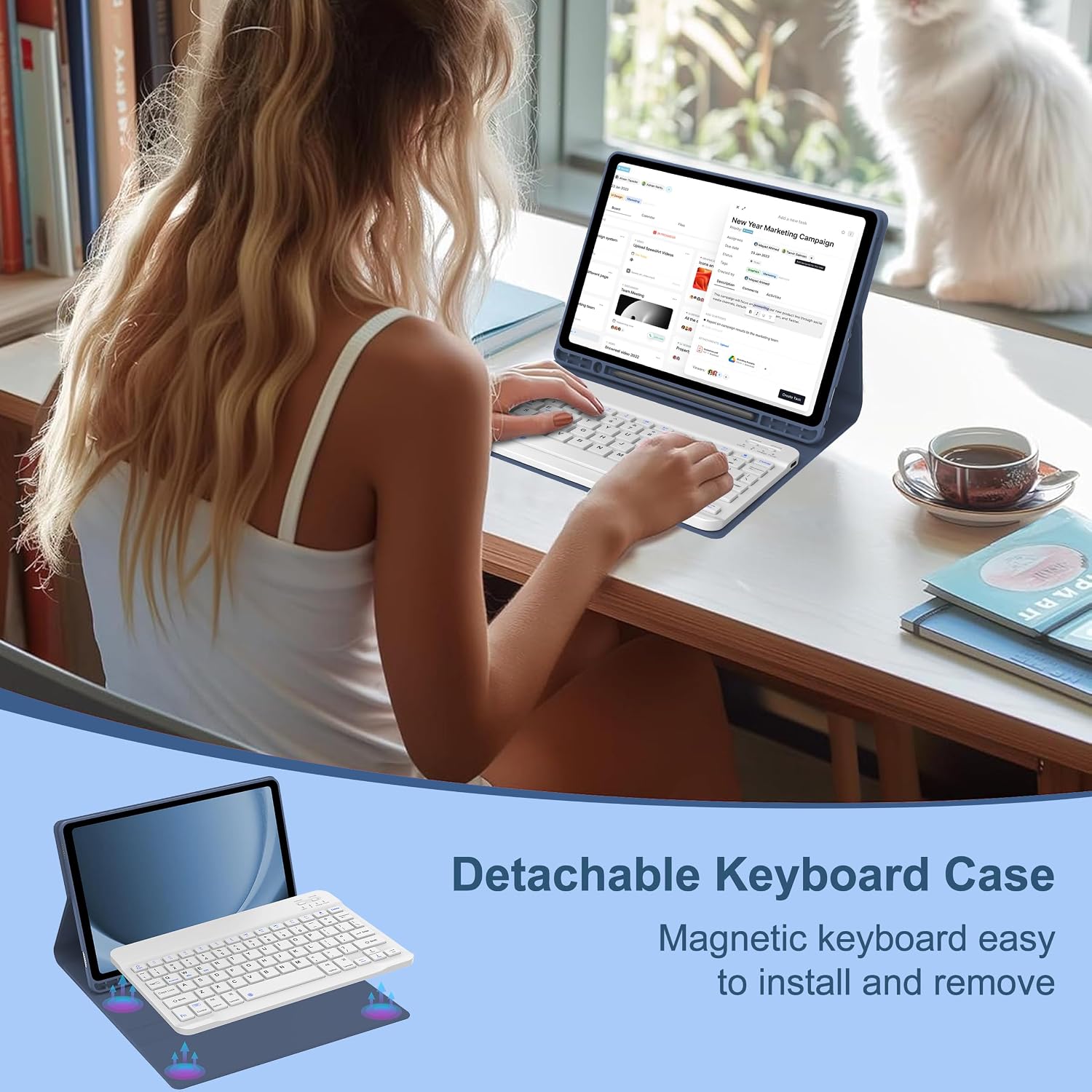 Keyboard Case for Samsung Galaxy Tab A9 Plus 5G 11 Inch 2023(SM-X210/X216/X218) - Detachable Wireless Bluetooth Keyboard - Folio Smart Cover with S Pen Holder for Galaxy Tab A9+ 11" (Navy)