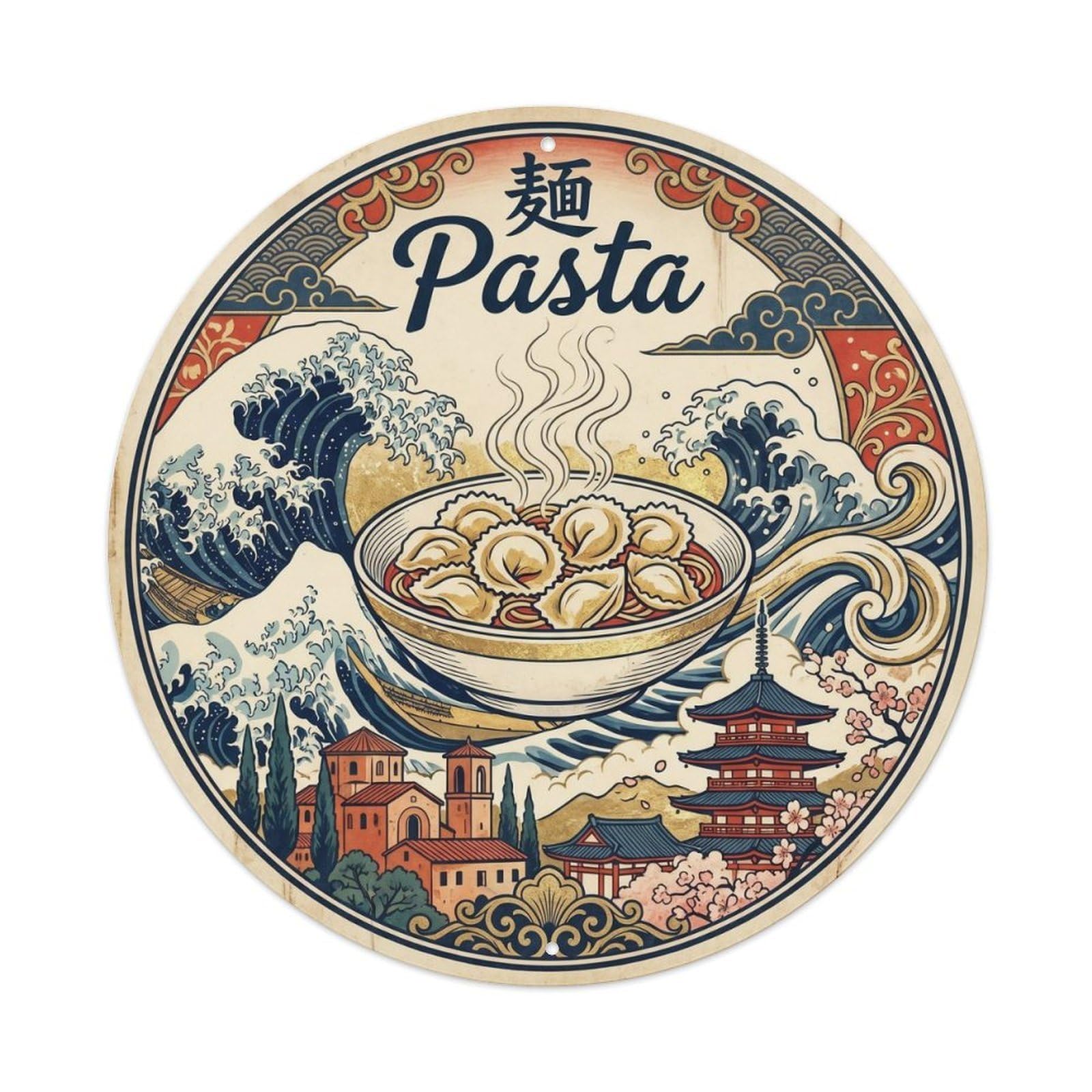 Pasta Dish Woodblock Italian Food Market Metal Tin Sign
