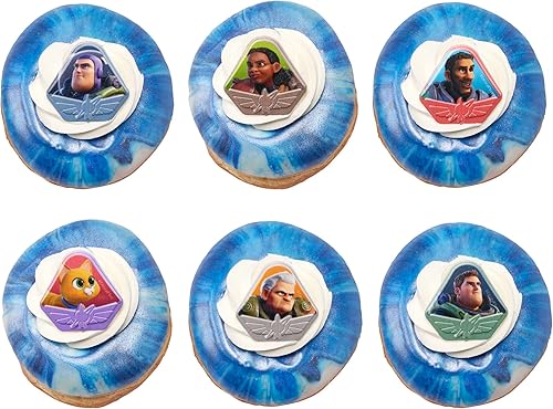 Miniatura 7 de DECOPAC Anillos de Disney Pixar Lightyear de Navidad, decoraciones de cupcakes, adornos para pasteles seguros para alimentos, 6 personajes