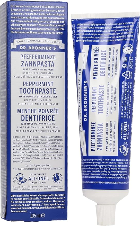 Dr Bronner's All One Peppermint Toothpaste, Made with Organic, Fluoride