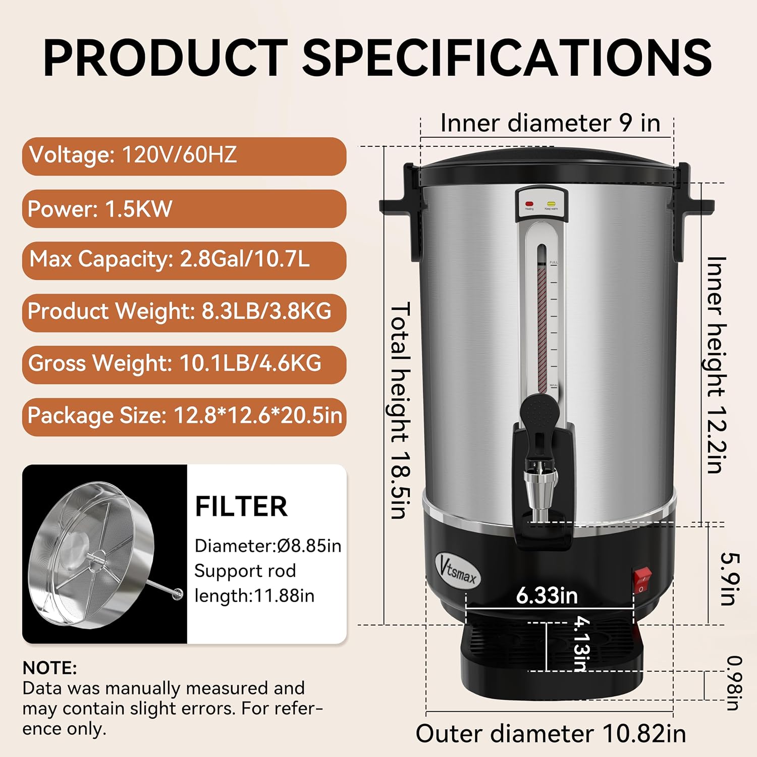 70 Cup Commercial Coffee Urn, 10.7L Electric Beverage Dispenser image 2