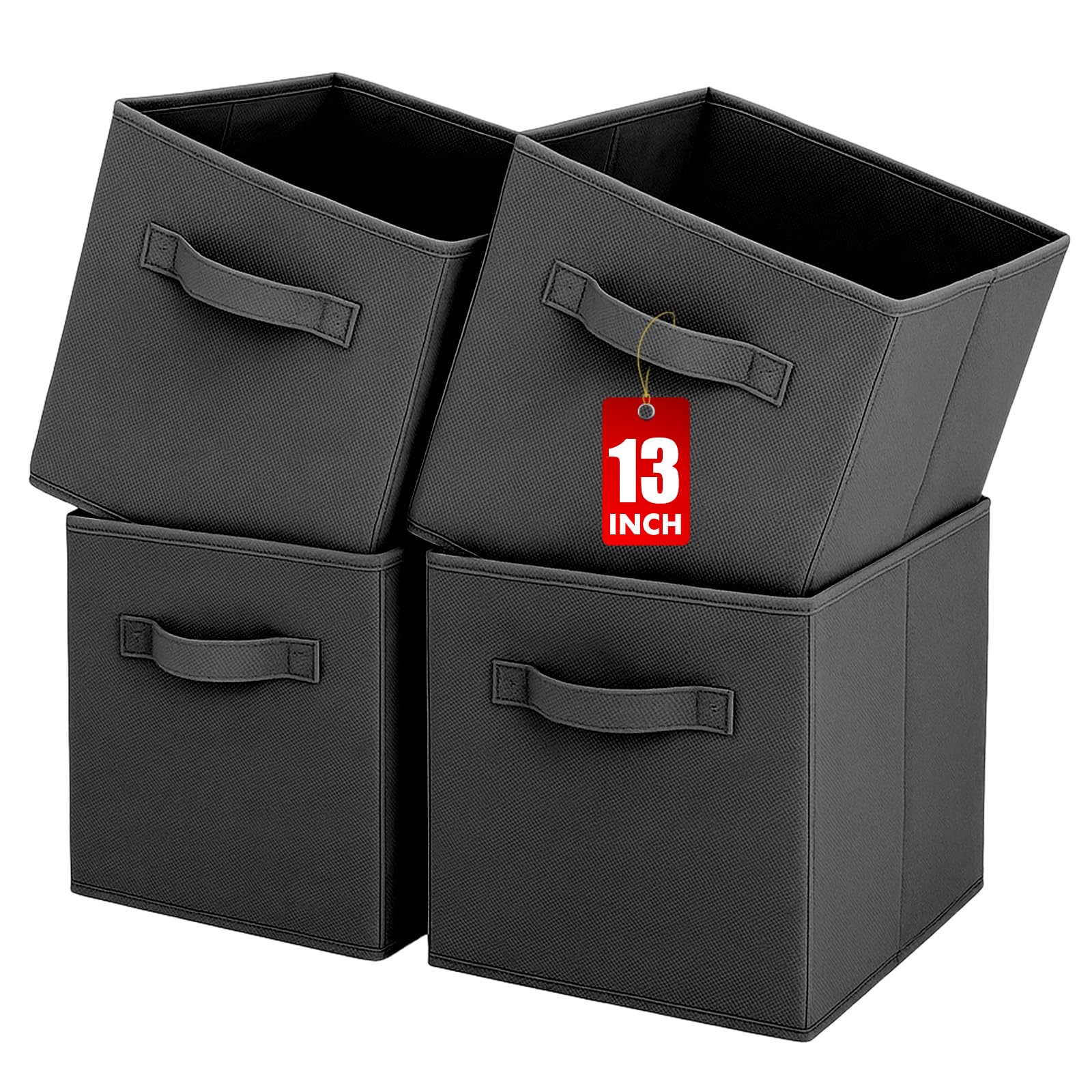 Pinkgarden Storage Box, Collapsible Fabric Storage Cube with Handles for Home, Kids Room, Closet and Toy Organization,Pack of 4, 33 x 33 x 33 cm, Black