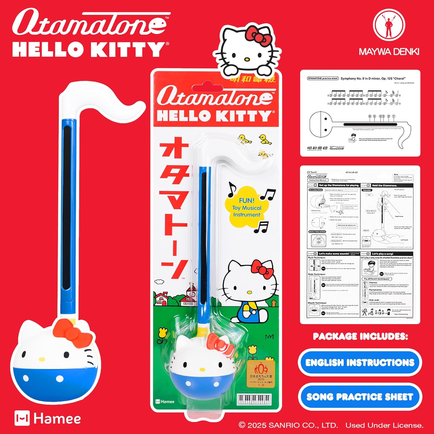 Otamatone Classic Hello Kitty [Officially Licensed Sanrio] Japanese Character Electronic Musical Instrument Portable Synthesizer from Japan Maywa Denki for Children Kids and Adults Gift