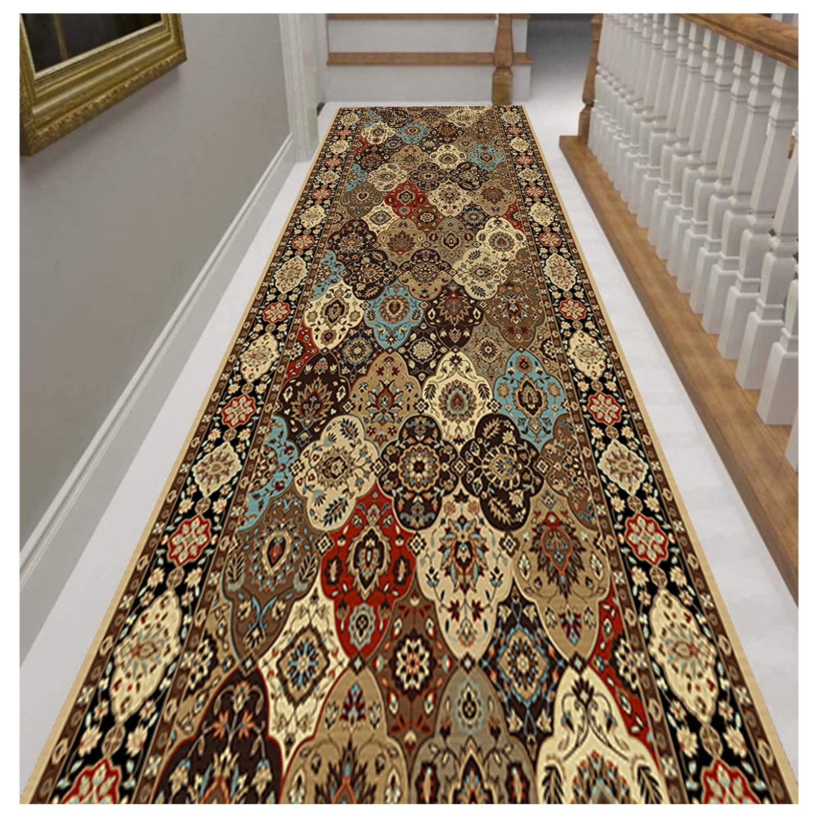 Alfombra de cocina vintage marrón para decorar pasillos largos y entradas de casa