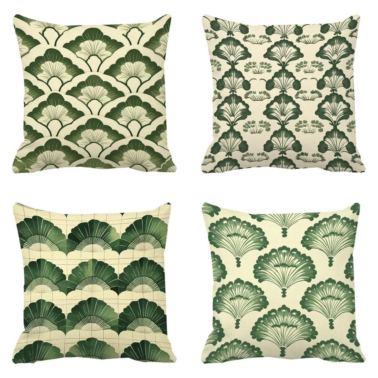 Housse de coussin imperméable en lin vert avec fermeture éclair cachée m-405