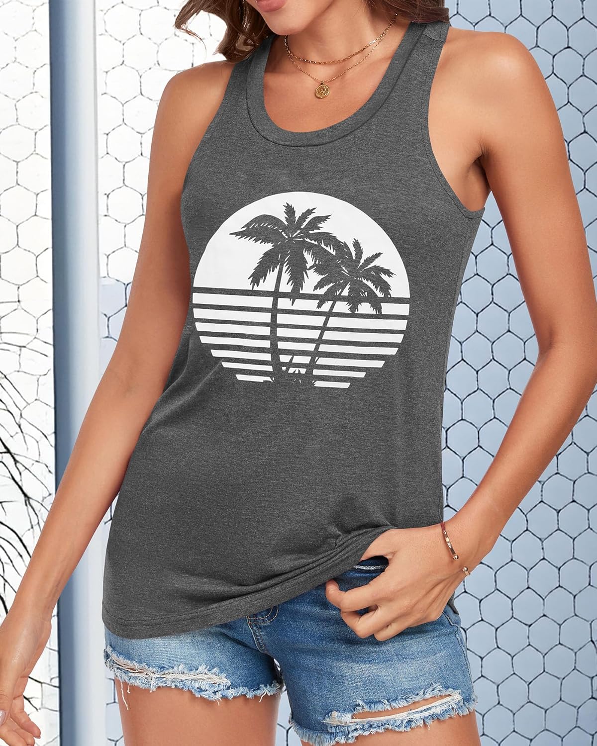 Racerback Tank Tops for Women Summer Sleeveless Round Neck Casual Graphic Tunic Shirts - Image 3