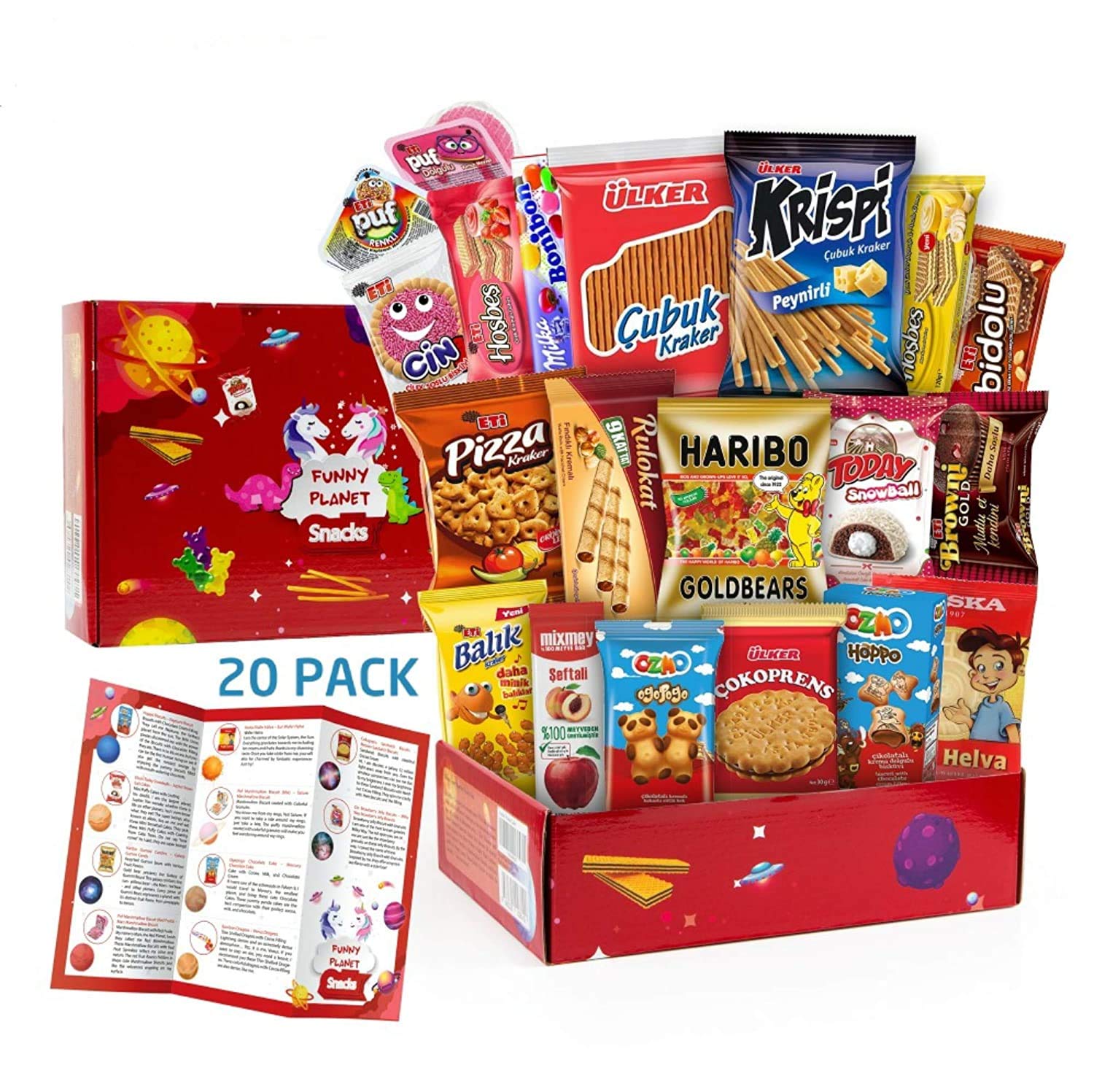 Funny Planet International Snacks Variety Pack Care Package for Adults and Kids – Ultimate Assortment of Gourmet Treats, Cookies, 20 Full-Size Snacks - Candies from Around the World - Unique Snack Food Gifts Included – Best Foreign Snacks Box - 