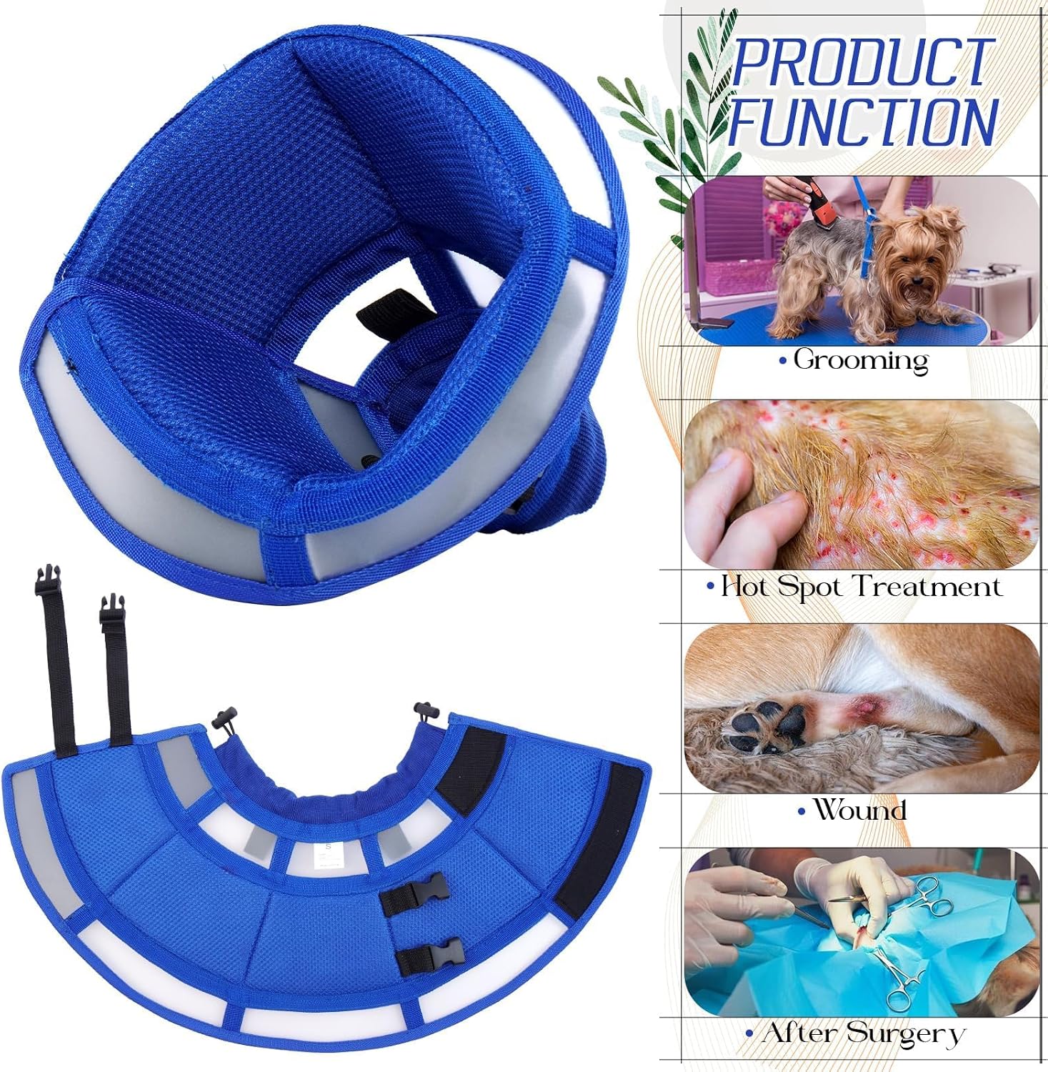Soft Fold-Over Anti-Lick Dog Cone, Comfortable E-Collar for Large Dogs | Adjustable Dog Recovery Collar after Surgery, Beathbale, Prevent Dog Biting, Feeding & Drinking Friendly